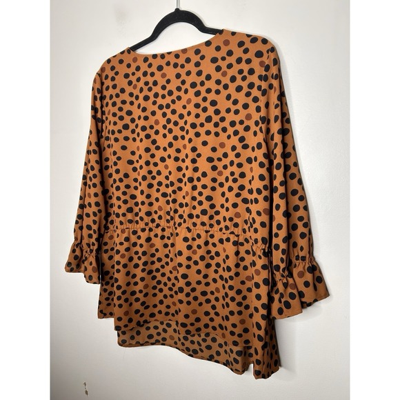 EVRI Brown Black Polka Dots Tunic 3/4 Bell Sleeve Top Women's Plus Size 1X - Picture 7 of 9